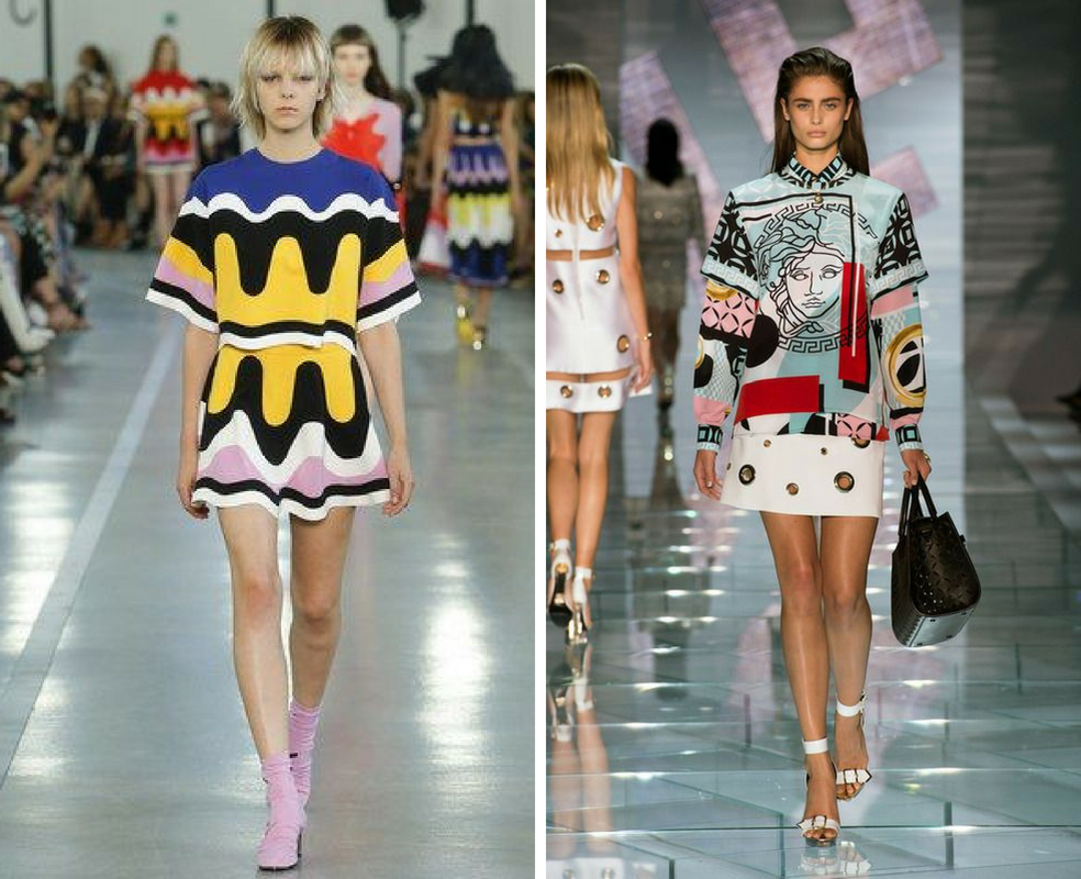 Modele purtand creatii cu motive geometrice si desene abstracte